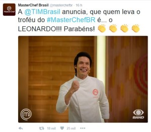 TIM anuncia o vencedor do Masterchef Brasil no Twitter